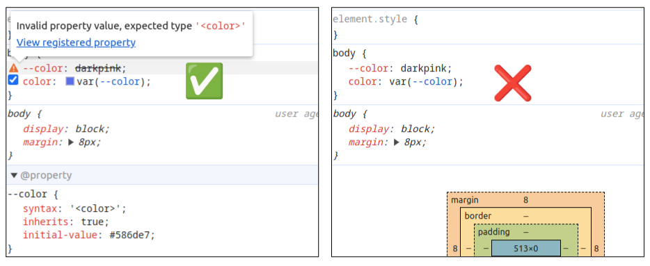 Dev tools CSS variables